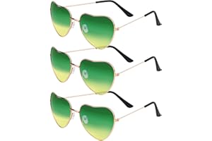 Dawumin 3 Paar Herz Party Brillen, Hippie Brille Damen, Herzbrille, Lustige Sonnenbrille, Retro Herzförmige Partybrille, für 60er 70er 80er 90er Jahre Party Accessoires (Oben grün und unten gelb)