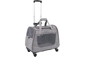 Felenny Cat Carrier Transport Bag with Wheels Pet Carrier on Wheels Pet Travel Carrier 2-in-1 Trolley Pet Cat Bag for Vet Visits Car Train Plane