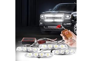 yifengshun Gyrophare LED 4 en 1 Télécommande Sans Fil DC12V -lumière stroboscopique feux DRL clignotant magnetique d'urgence signalement lumières pour auto véhicule(Blanc)