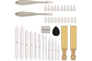 HIFORNY Set di 38 strumenti da disegno per schizzi, per sfumare e sfumare, con raschietti per schizzi, spugnette, gomma per impastare e temperare carta vetrata