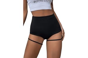 GORGLITTER Pantalones cortos sexy para mujer, pantalones cortos de festival, pantalones cortos de cintura alta, pantalones cortos súper cortos con liga