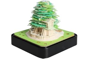 Wokii Calendario de escritorio de 2024, bloc de notas 3D con luces, arte de papel, cerezo japonés, creativo, escultura de templo del cielo, decoración del hogar, regalo, idioma español no garantizado