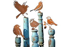 JJIW 5Pcs Rusty Birds Metal Art, Metal Bird Silhouette with Screws,Rust Bird, Bird Tree Stake, Metal Garden Stake,Bird Figurine Bird Ornaments Animal Garden Statue For Fields,Gardens,Parks,Hotels (Style 2)
