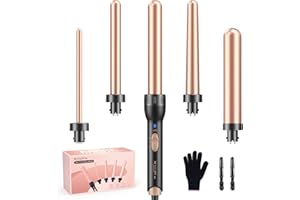BESTOPE MIX Curling Iron, 5-in-1 Ceramic Curling Iron Set with Various Attachments for Large and Small Curls, 9-32 mm Quick Heating, 2 Adjustable Temperatures for Long Short Hair