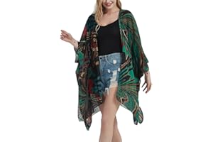 CUTESWAN Women's Beach Long Swimwear Cover Up Swiss Dot Chiffon Kimono Cardigan Swimsuit