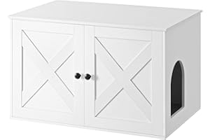 Feandrea Maison de Toilettes pour Chat, Niche, Meuble Litière Chat, avec Séparateur Amovible, Cache-litière, Table Basse, 80 x 53 x 50 cm, Blanc PCL002W01