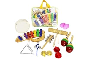 A-Star Coffret cadeau de 13 instruments de musique à percussion avec sac de rangement, xylophone et shakers inclus, mini groupe amusant pour débutants