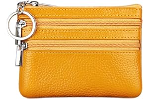CYNURE Women's Genuine Leather Coin Purse Mini Pouch Change Wallet with Keychain,Yellow