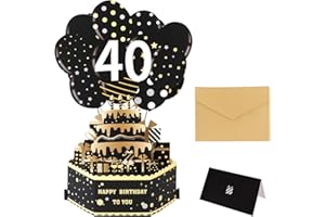 GoldRock Pop Up kartka urodzinowa 40 dla kobiet i mężczyzn (z numerami 0-9), kartka 3D na 40 urodziny kobiety, prezent na 40. urodziny kobiety, kartki urodzinowe na 40 urodziny, dla kobiet i mężczyzn,