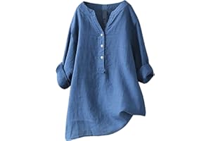 ZEZKT 2023 Blusa Camisa Mujer algodón y Lino Primavera Verano Elegante Color sólido Manga larga Moda Blusas Camisa de oficina negocio Cuello en v Basic Camiseta Tops fiesta T-Shirt original tee Talla grande