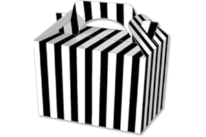 Lotus 15 x Stripe Design Spotty Children/Kids Party Boxes Carry Food Meal Fun Picnic Birthday Wedding Favour/Baby Shower Party Halloween Trick or Treat Box Loot Bag (Black)
