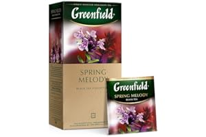 Greenfield Spring Melody, aromatyzowana czarna herbata z czarnymi porzeczkami, miętą i tymiankiem, Flavoured Black Tea, 25 torebek (25 x 1,5 g), 37,5 g [2 sztuki]