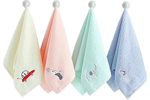 Satiskid 4 asciugamani per bambini, morbidi, 4 colori, 50 x 25 cm, per bambini, in cotone, per bambini, asciugamano per il viso, asciugamano per bambini
