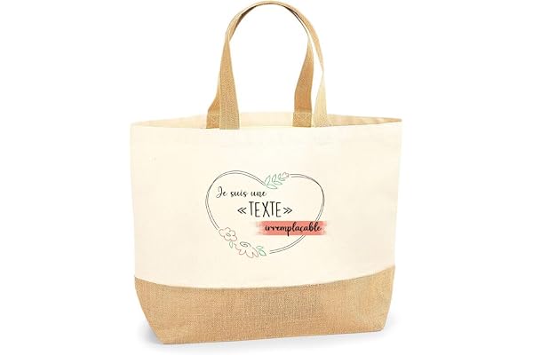 Sac Cabas de Plage Personnalisable | Toile de Jute Coton Courses Idée Cadeau Famille Copine Amie Collègue Travail