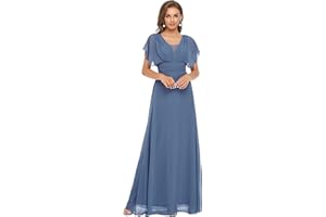 Ever-Pretty Abiti da Cerimonia Lungo Stile Impero Chiffon Scollo a V Maniche con Volant Donna 07851