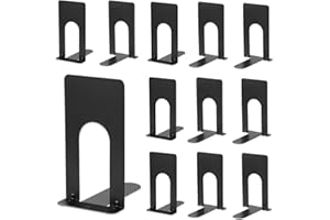 Resszo 6 Paires Serre Livre, Cale Livre en Métal Rangement, Cale Livre Presse Livre Serre Livre avec Base Antidérapante, pour Bibliothèque, la Maison, Bureau, Écoles