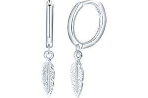 Yumilok Boucles d'oreilles en Argent 925 Femmes Filles Bagues d'oreilles avec Pendantes de Plume Créatives pour Homme Créoles Diamètre de 0.9cm Couleur d'argent