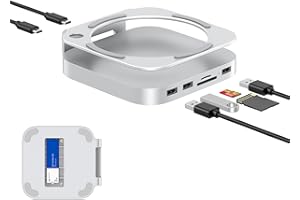 GEWOKLIY Mac mini M4 Hub, Aluminium Mac mini Dock und Ständer für Mac mini M4 und M4 Pro 2024 mit M.2 NVMe SSD-Gehäuse, Dual-USB-A 10 Gbit/s, SD/TF-Kartenleser, USB 2.0 │ Mac mini-Zubehör