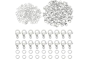 PH PandaHall 60pcs Fermoir Collier Acier Inoxydable, 9x6mm Fermoir Bracelet Attache Bracelet Fermoir À Homard Fermeture Collier Bijoux et 120pcs Anneaux de Saut Ouvert pour la Fabrication de Bijoux