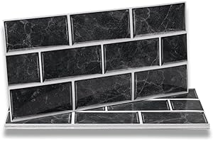 Fantasnight Black Tile Stickers Vinyl Peel and Stick for Bathroom Kitchen 30x15cm 12Pcs Brick Self Adhesive Wall Tile Waterproof Tiles Stick on Tile Backsplash for Living Room