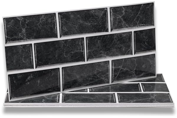 Fantasnight Stickers Adhésive Carrelage Noir 12 pièces pour Salle de Bains et Cuisine, Crédence Cuisine, Imperméables Carrelage Carreaux Adhésif Mural 30 x 15 cm