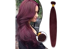 Elailite Extensiones Cabello Natural Cortina Brasileña Pelo Humano Liso sin Clip para Mujer 1 Pieza Larga 55cm 100g #99J Rojo Borgoña