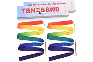 KLEINTOBER I 2 Rubans DE GYMNASTIQUES I Bande Arc-en-Ciel pour Enfants I Ruban de Danse avec Instructions pour Les Exercices I Petit Cadeau