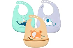 SLOSH Baberos Silicona Bebé Impermeables Flexible Suave de 6 Meses a 6 Años 1 año 2 años Grande Ajustable para Niño Unisex