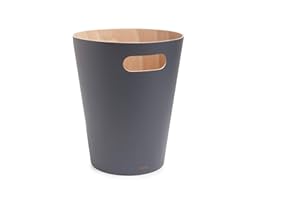 Umbra Woodrow 2 Gallon Modern Wooden Trash Can, Wastebasket, Garbage Can or Recycling Bin for Home or Office, Natural/Charcoal