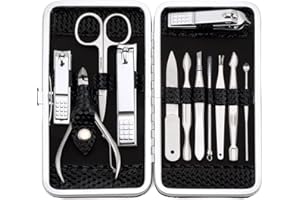 ‎KEIBY CITOM Keiby Citom Maniküre Set Professionelles Nagelknipser Kit Pediküre Kit -12 stücke Pflegeset aus Edelstahl Nagelpflege Werkzeuge Reise Grooming Kit (Schwarz)