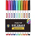 inamio Dry Erase Markers Fine Tip - 0.5mm Whiteboard Markers - Ultra Thin, Fine Point White Board Pens, Set of 10 Colors