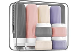 Gemice - Botellas de viaje para rellenar, 8 unidades, aprobado por TSA, de silicona, 89 ml, recipiente de viaje para artículos de tocador, con bolsa transparente, silicona exprimible a prueba de fugas