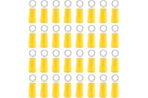 Hocansen 50pcs M4 (#8) Yellow PVC Insulated Copper Tin Plated Ring Crimp Terminals
