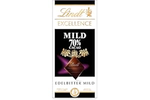 ‎LINDT Lindt EXCELLENCE Mild 70 % Kakao - Milde Edelbitter-Schokolade | 100 g Tafel | Extra milde Bitter-Schokolade | Intensiver Kakao-Geschmack | Dunkle Schokolade | Vegane Schokolade | Schokoladengeschenk