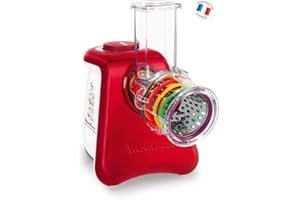 Moulinex DJ812510 Découpe Légumes Électrique Fresh Express Max 5 en 1 Râper Fin Épais Trancher Gratter Fromage Mandoline Légumes Fruits Glace Pilée 260W Rouge