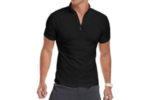 KUYIGO Uomo Manica Corta e Lunga Sport Polo 1/4 Zip Casual Slim Fit Ginnastica Corsa Jogging T-Shirt e Top Cotone di Base