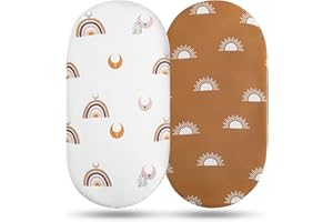 SOARWG KIDS Moses Basket Sheets, Cozy and Lightweight Oeko-tex100 Baby Bassinet Sheets for Boy and Girl, Crib Fitted Sheets Fit for Oval, Hourglass & Rectangle Bassinet 2Pack Rainbow
