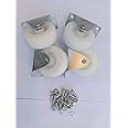 Castersman- 2" white-Wheels Fix Roller Casters Single Wheel Plate 50mm, pack of 4 casters up to 200kg load capacity,screw & washer also included,