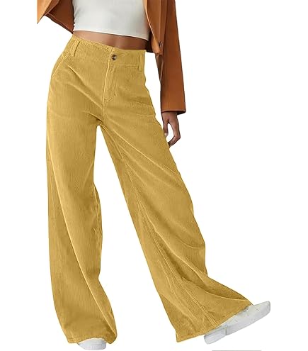 Pantaloni Donna A Vita Alta In Velluto A Coste – Modello Largo Y2K – Colore Verde Taglia S – Casual Streetwear - 3