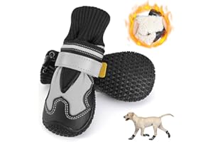 Eyein Dog Shoes for Injured Paws, Waterproof Warm Fleece Lined Pet Boots Paw Protector with Reflective Strips Rugged Anti-Slip Sole, Anti Come Off Adjustable for Winter Snow Rainy Day (2pcs)