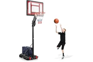 SPOTRAVEL 10FT Basketball Hoop, 1.05-2.6m Height Adjustable Portable Basketball Set with Backboard, Wheels and Stable Base, Basketball Backboard System for Teens, Youth & Adults