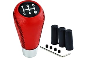 Temzzer 5 Speed Gear Knob Leather Car Shift Knob Transmission Shifter Handle for Most Manual Automatic Vehicles (Red)