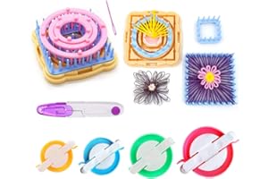 RRIGO Métier à tisser Tricotins à fleurs, kit de bricolage, Laine à tricoter, couleur multi de kit d'artisanat de métiers à tricoter rond/carré +4pcs pom pom maker+1pcs les ciseaux(B)