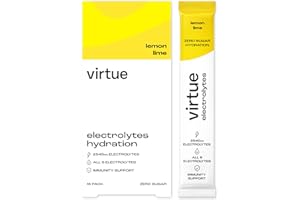 Virtue Électrolytes Sachets d’hydratation | Zéro sucre | 6 électrolytes, sels minéraux hydratants, vitamine C (Pack de 16, Lemon Lime)