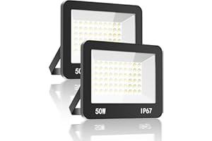 HAPYLUMI Projecteur LED Exterieur 50W 2PCS, 5000LM Spot LED Extérieur Puissant, 6500K Blanc Froid Eclairage Sécurité IP67 Imperméable pour Jardin, Patio, Garage, Terrasse, Entrepôt