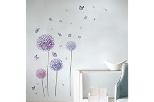 Runtoo Flower Wall Stickers Dandelion Butterfly Wall Decals for Bedroom Living Room Decoration Wall Decor