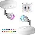 LED Wireless Spotlight with Remote Control, RGB Battery Spot Lights Indoor Art Lights for Paintings Color Changing Mini Picture Light Dimmer Timer Wall Light for Hallway Cupboards,Bedroom(2)