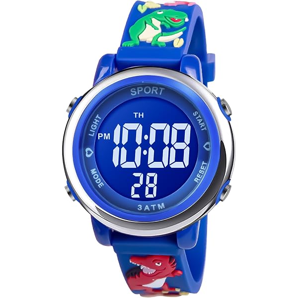 Montre Numérique Enfant Garçon/fille - 30m étanche, 7 Couleurs LED, Alarme, Chrono, Design Dinosaure 3D