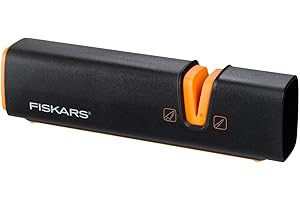 Fiskars Aiguiseur pour couteaux à lame lisse en acier, Pierre à aiguiser en céramique, Edge, Roll-Sharp, Noir/Orange, 1003098