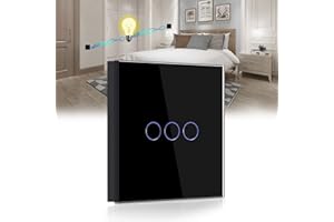 BSEED interruptor táctil de pared-3 Gang 2 Vías interruptor tactil pared Negro,Interruptores de luz pared con panel de vidrio templado